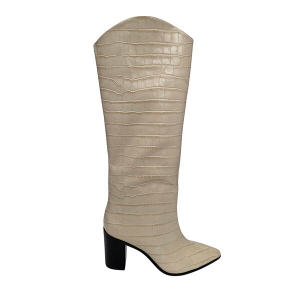 SCHUTZ Cream Beige Pointed Toe Block Heel Knee High Embossed Leather Boots 9.5 - Picture 7 of 8